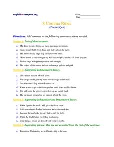 8 Comma Rules Worksheet for 4th - 5th Grade | Lesson Planet