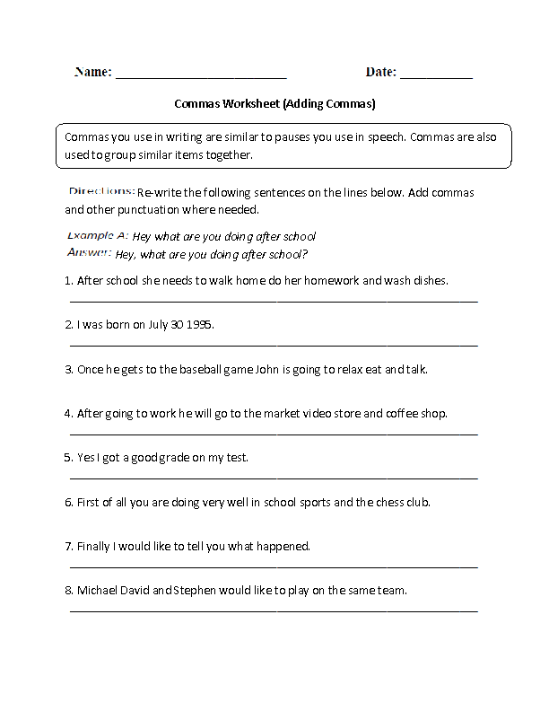 worksheets library | Commas Worksheets