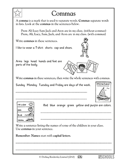 Commas | 1st grade Writing Worksheet | GreatSchools