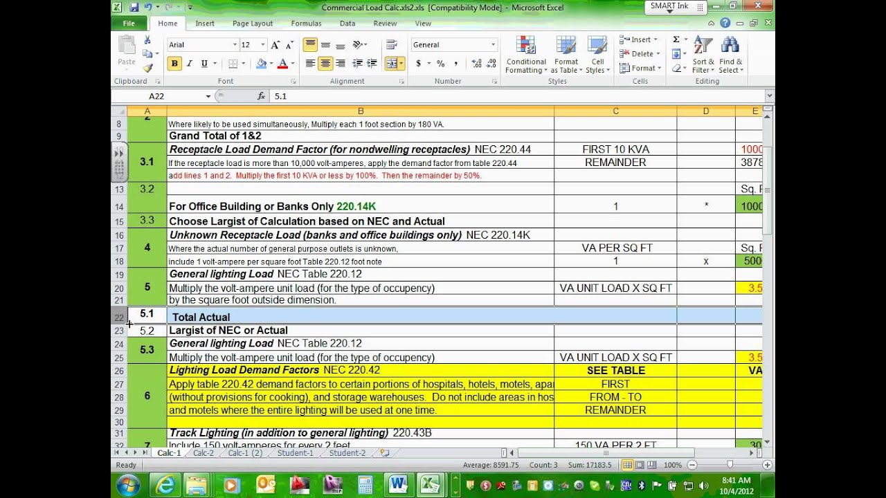 Electrical Commercial Project Calculation Excel File 10 04 12
