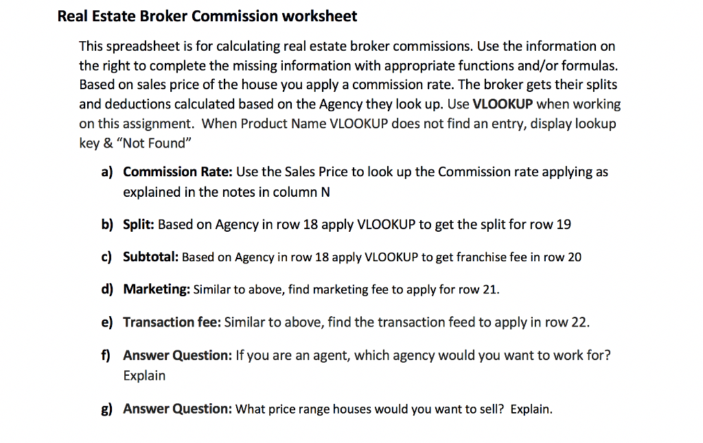 Solved Real Estate Broker Commission worksheet This | Chegg.com