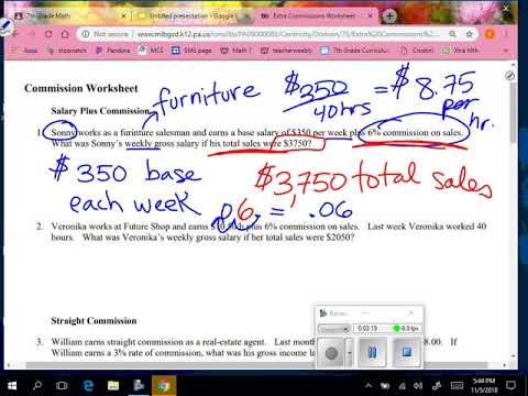 Commission Worksheet Salary Plus commission problem 1