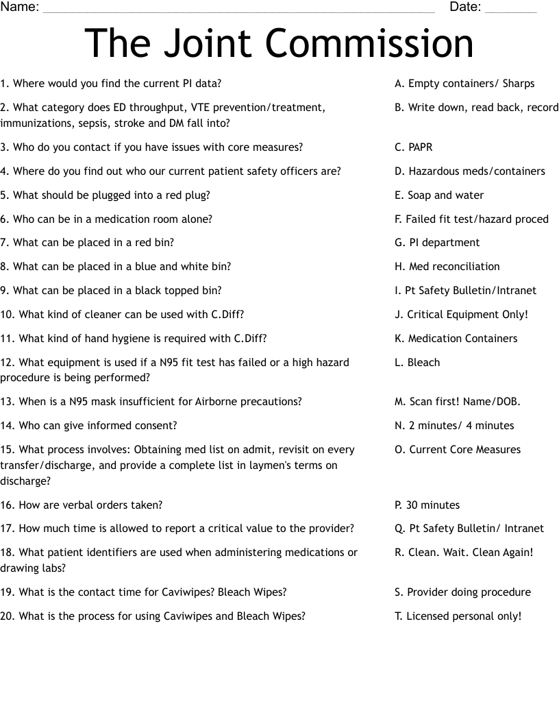 The Joint Commission Worksheet - WordMint