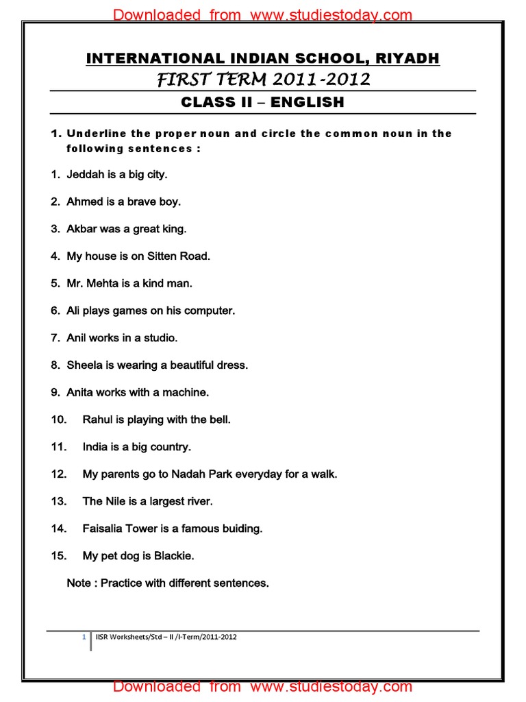 common and proper noun worksheet 2nd grade