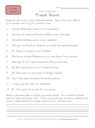 common and proper noun worksheet 3rd grade