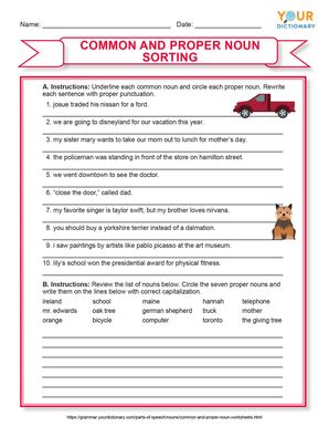 common and proper nouns exercises