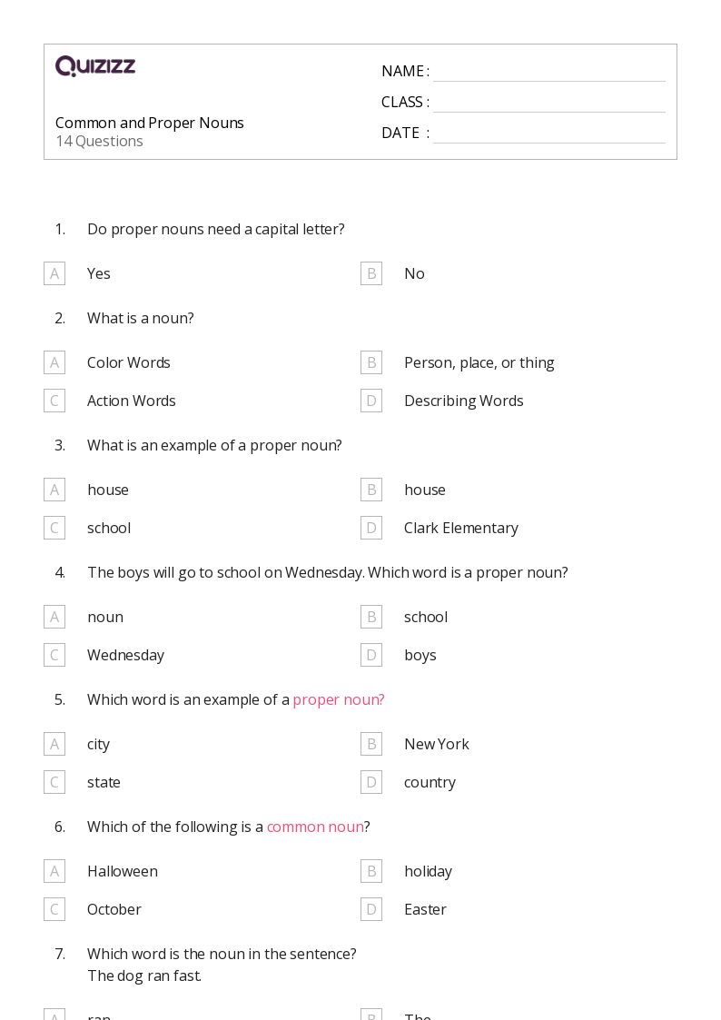 50+ Proper Nouns worksheets for 2nd Class on Quizizz | Free ...