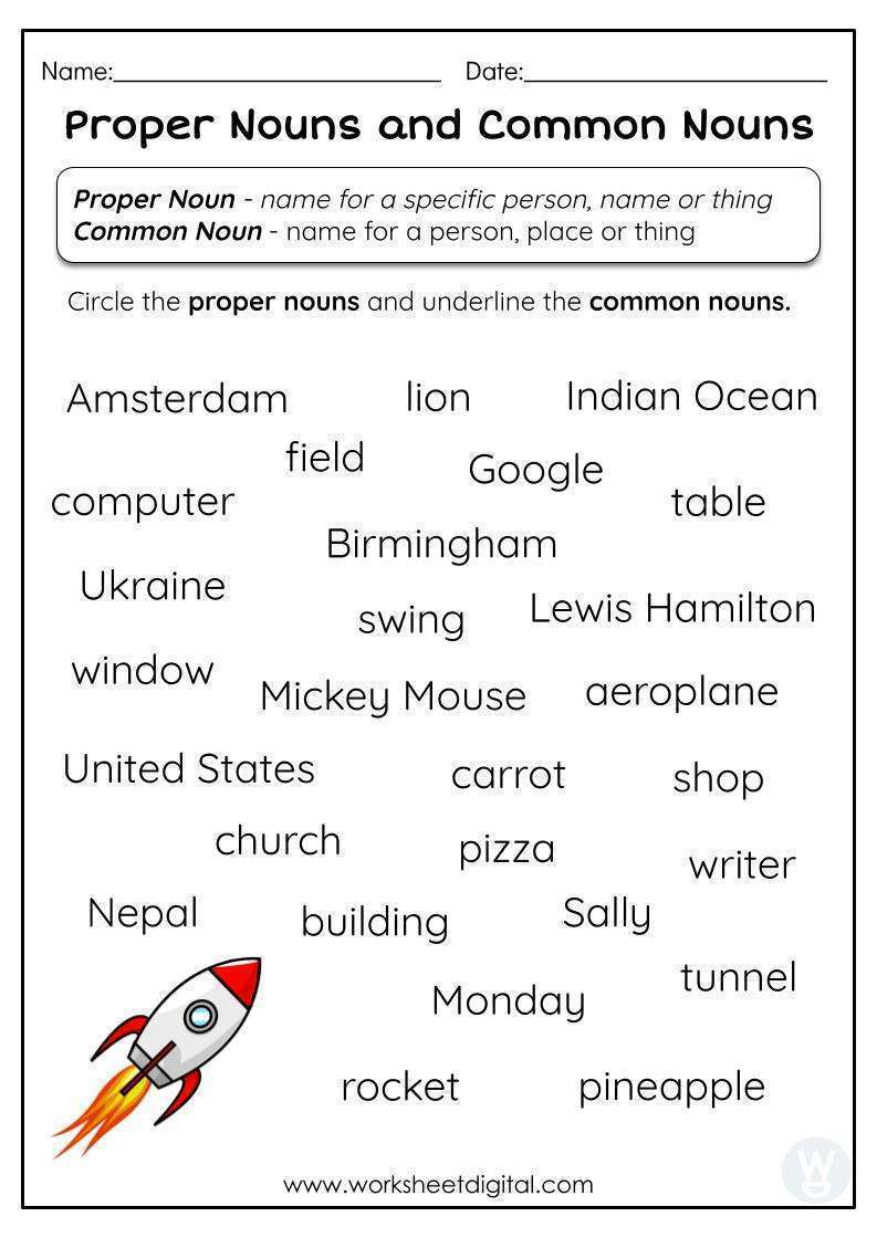 common and proper nouns homework