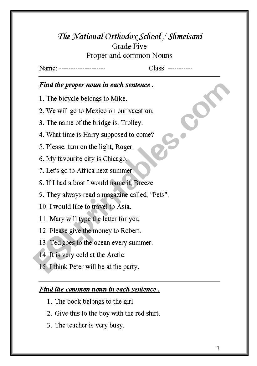 common and proper nouns sentences