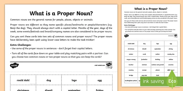 common and proper nouns sheet