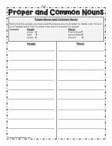 common and proper nouns sheet