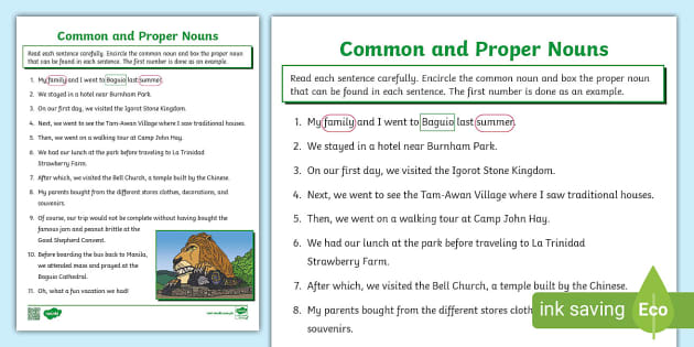 common and proper nouns worksheet 6th grade