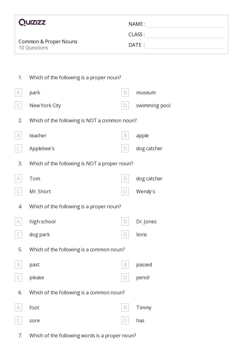 50+ Proper Nouns worksheets for 6th Grade on Quizizz | Free ...