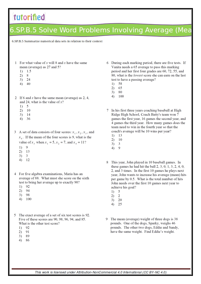 common core 6th grade math worksheet