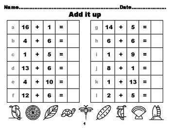 Tropical 100, First Grade Addition upto 20 Worksheets, 100 First ...
