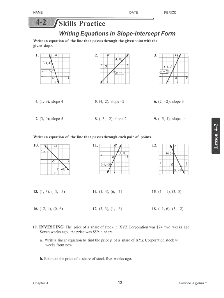 Writing equations in slope intercept form worksheet: Fill out ...