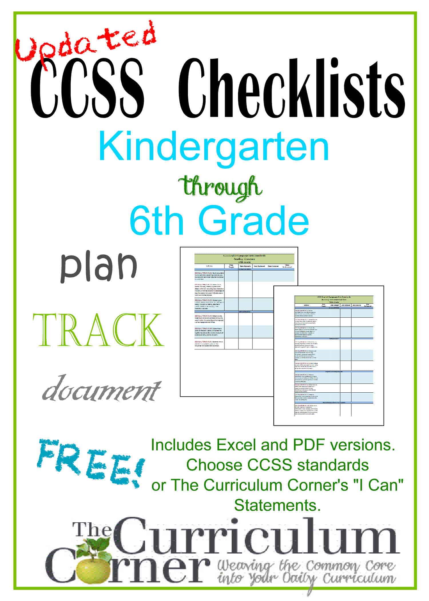 Kindergarten Common Core Checklist by Rulin the Roost | TPT