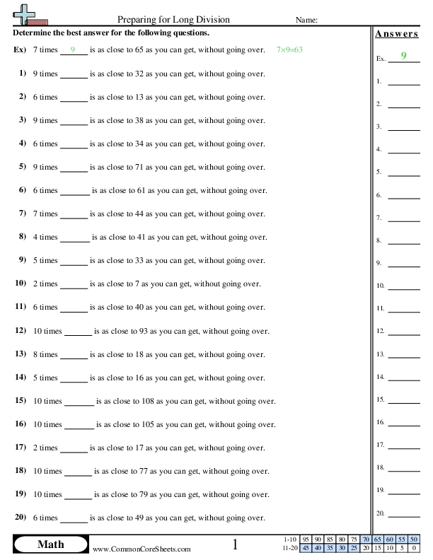 Preparing for Long Division Worksheet | Free - Distance Learning ...