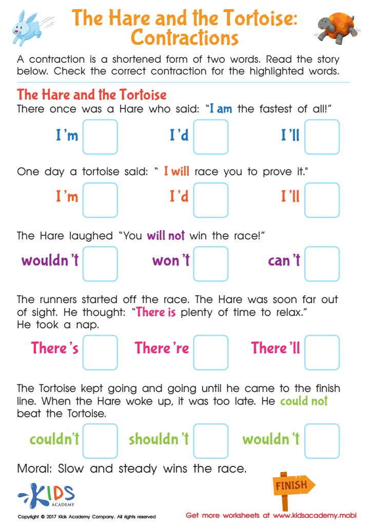 Contractions Worksheet: Grammar Printable PDF for Kids