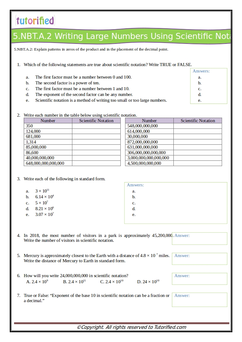 5th Grade Common Core Math Worksheets