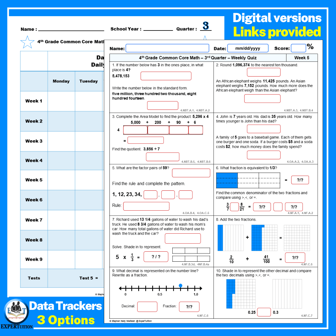 4th Grade Math Spiral Review Worksheets - Q 3 - ExperTuition
