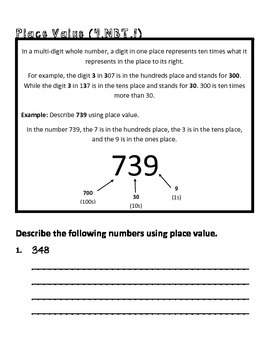 4th Grade Math Common Core Worksheet (4.NBT.1) by TeachLiveDream