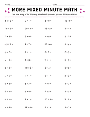 More Mixed Minute Math | Interactive Worksheet 