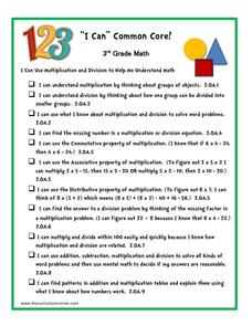 I Can” Common Core! 3rd Grade Math Printables for 3rd Grade ...