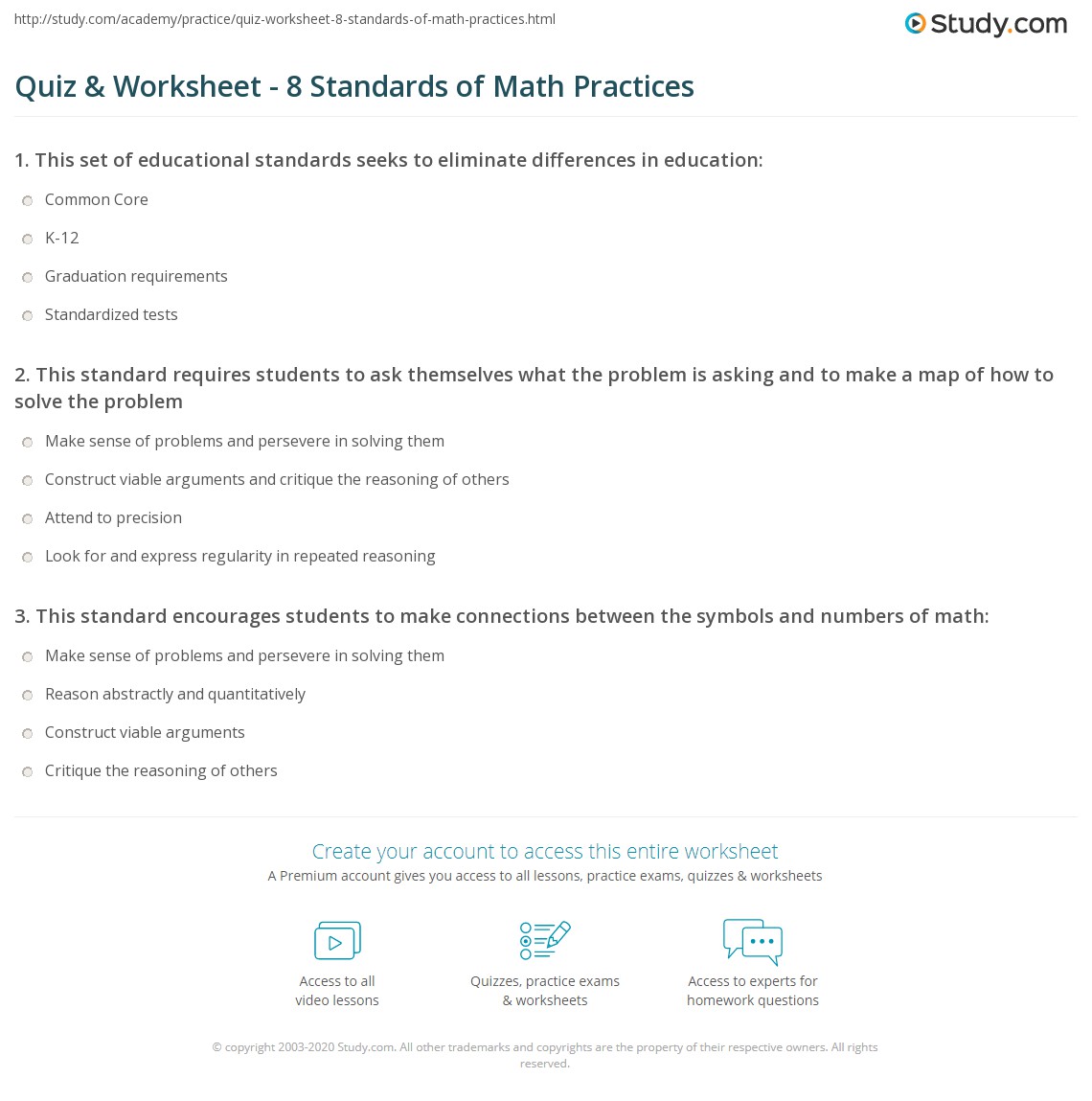 common core standards practice worksheet