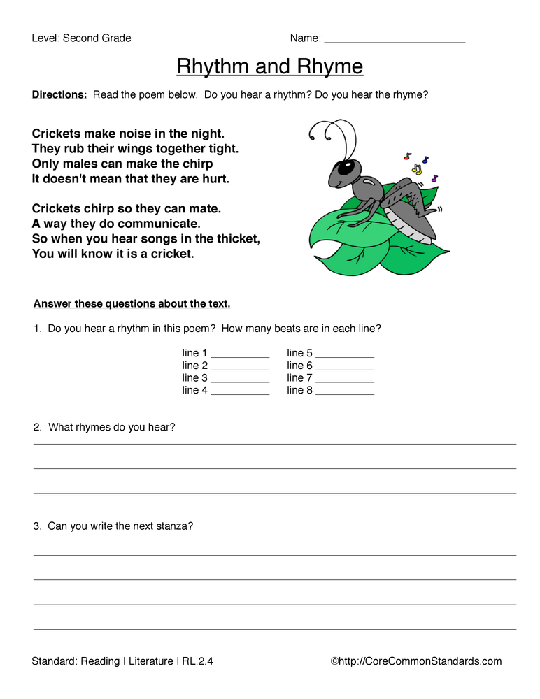RL.2.4 Common Core Worksheet  
