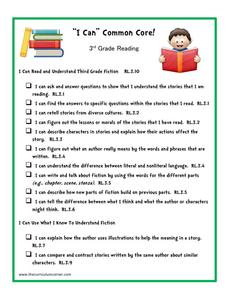 I Can” Common Core! 3rd Grade Reading Printables for 3rd Grade ...