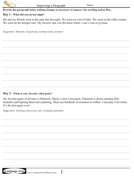 Writing Worksheets | Free - CommonCoreSheets