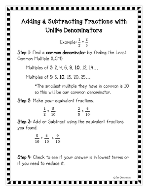 Adding Subtracting Fractionswith Unlike Denominators Strategy ...