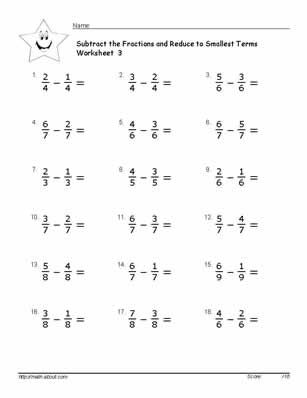 Subtracting Fraction Worksheets: Common Denominators