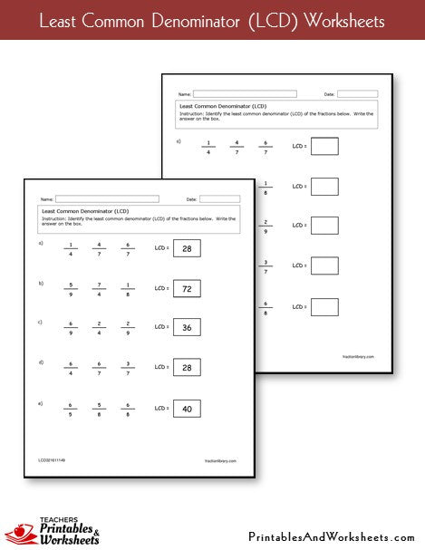 Least Common Denominator (LCD) Worksheets