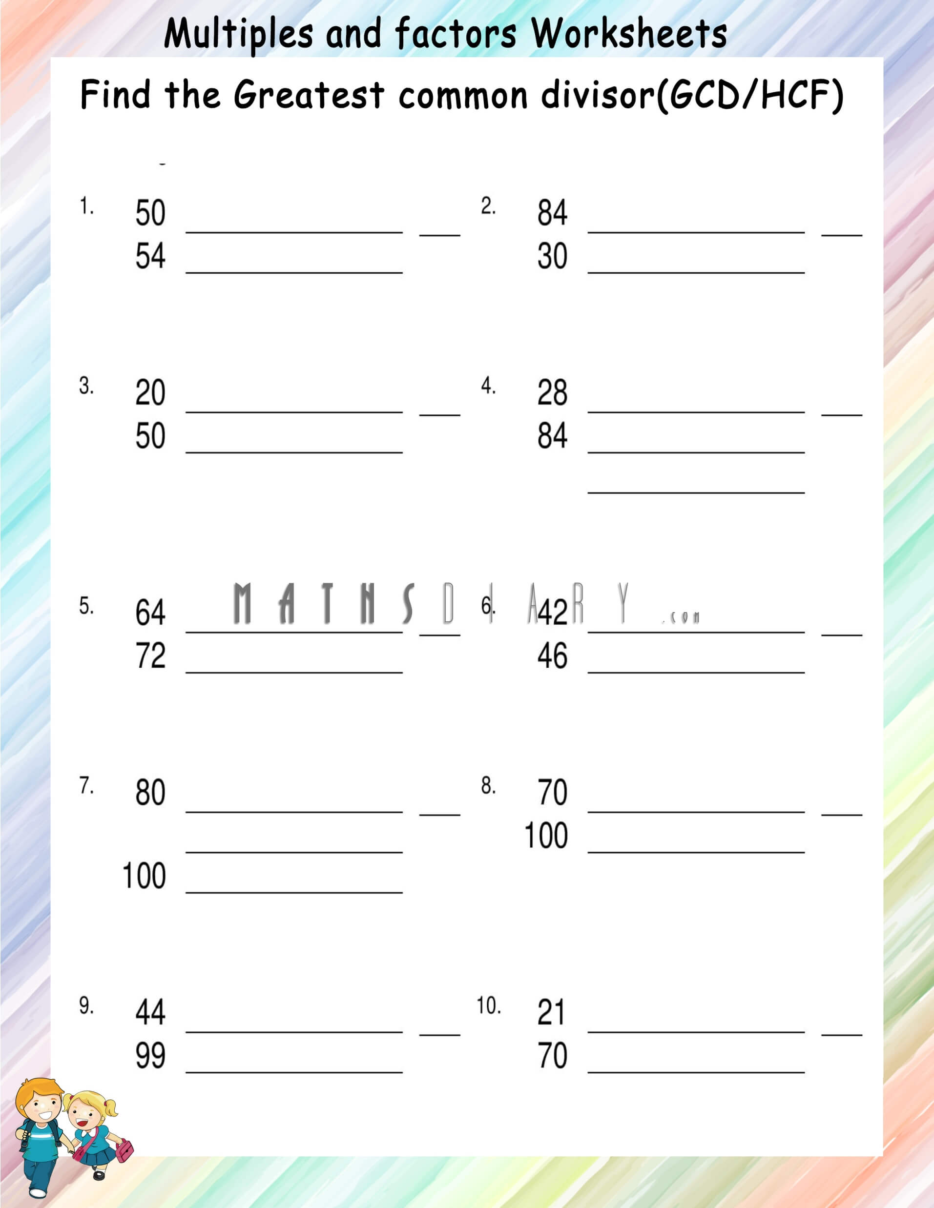Finding Highest common factor worksheets - Math Worksheets ...