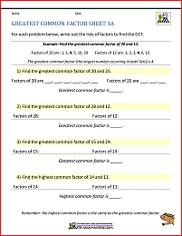 Greatest Common Factor Worksheet page