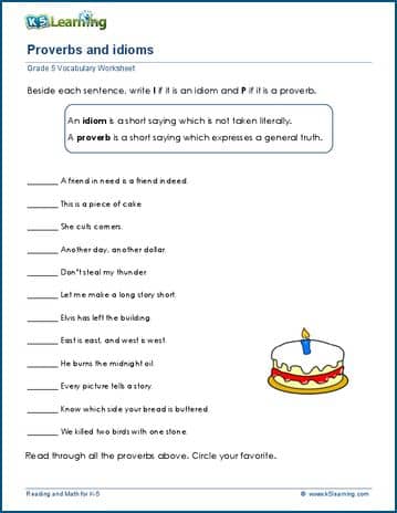 Proverbs and idioms worksheets | Worsheets library