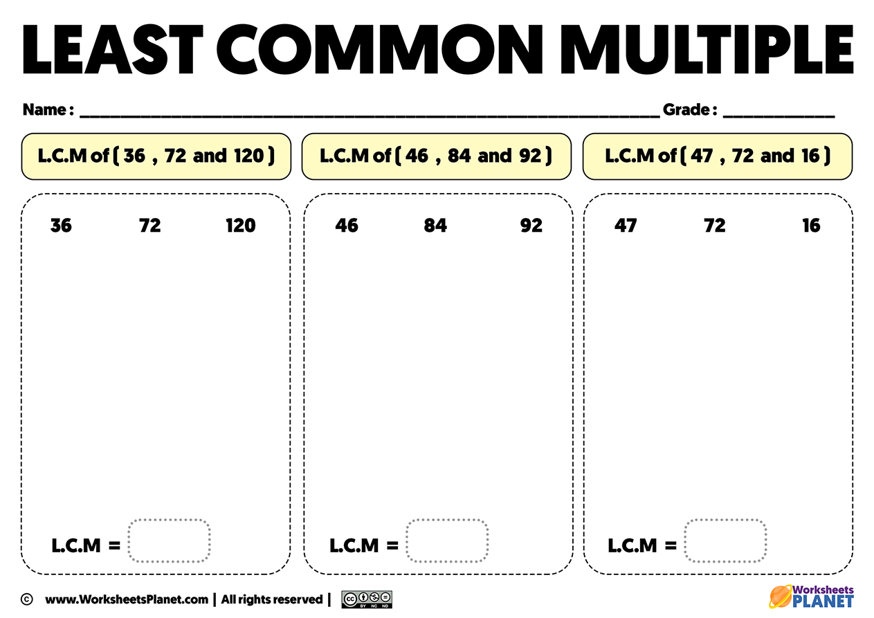 Least Common Multiple Exercises | L.C.M Worksheets