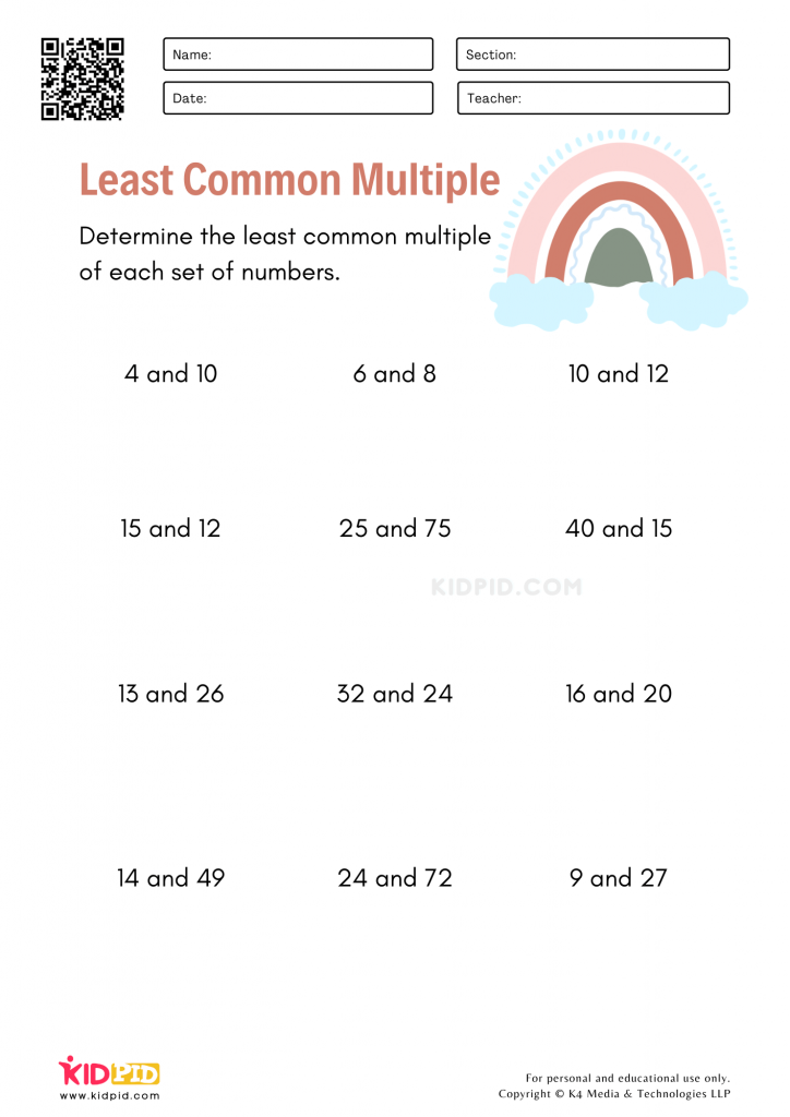 Least Common Multiple Worksheets - Kidpid