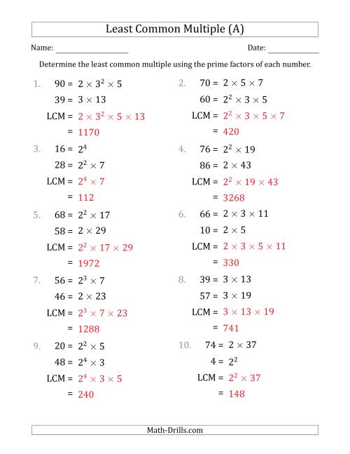 Least Common Multiples of Numbers to 100 from Prime Factors with ...