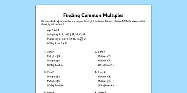 Finding the LCM Worksheet | Maths Resources (teacher made)