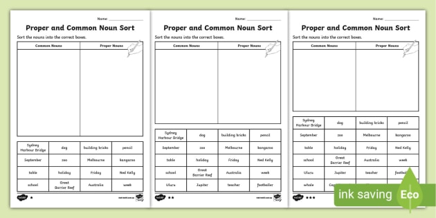 common noun worksheet printables