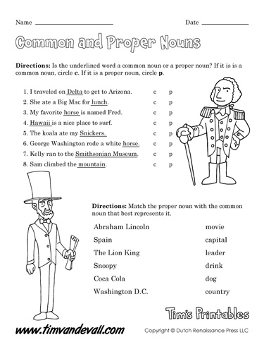 Common and Proper Noun Worksheets - Tims Printables