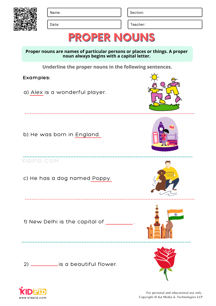 Proper and Common Nouns Printable Worksheets for Grade 1 - Kidpid