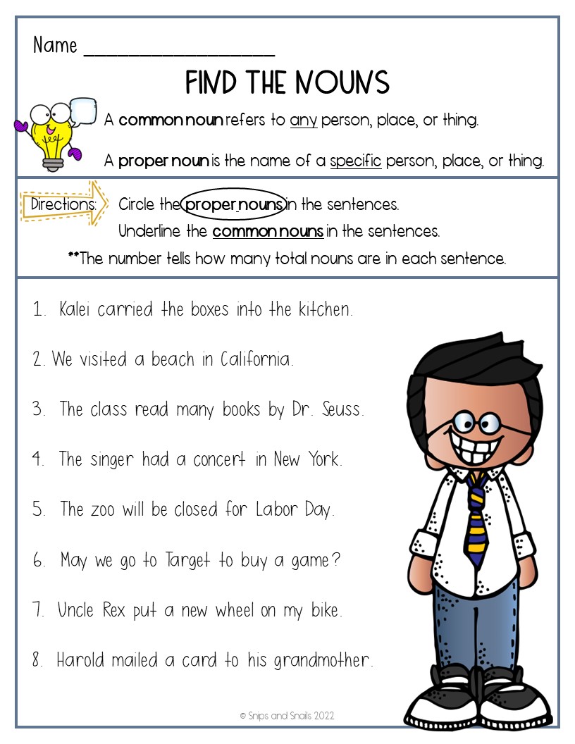 Common and Proper Nouns - Snips and Snails Teaching
