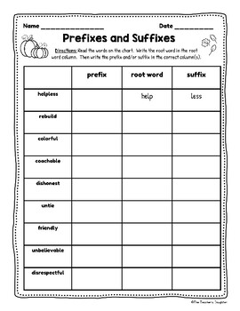 common prefixes and suffixes worksheet