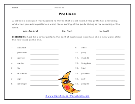 Prefix Worksheets