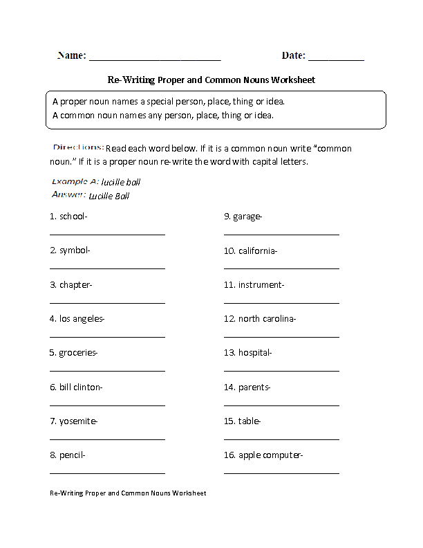 common proper noun worksheet