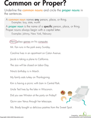 Nouns: Common or Proper? | Worksheet 